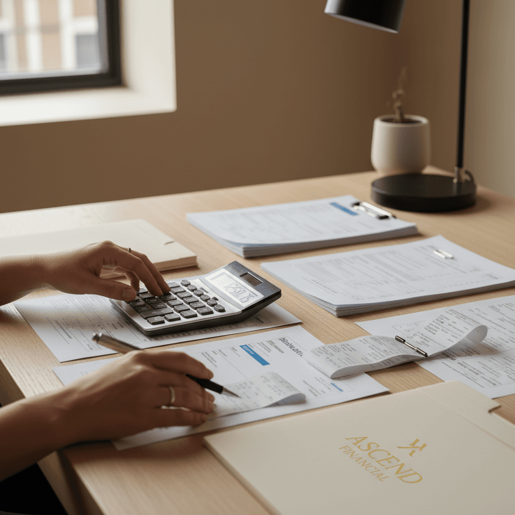 Hands reviewing a printed cash flow summary on a desk