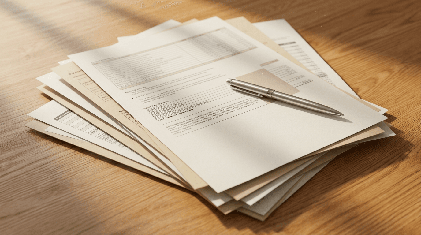 Printed financial report on a desk